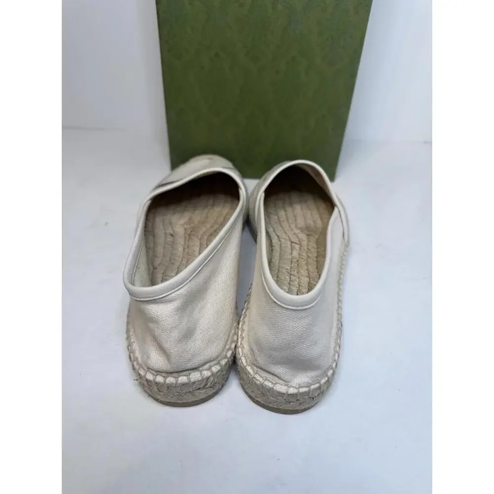Gucci GG Logo Canvas Espadrilles Beige Green Red Stripe Men EU 42 New Box - Picture 3 of 6